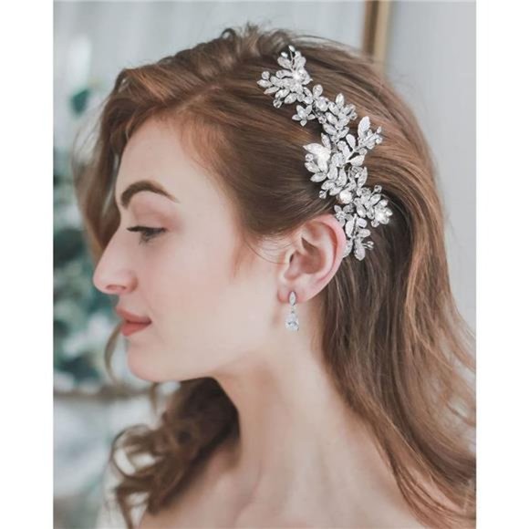 Sparkling Rhinestone Wedding Hair Comb - Leaf Bead - Picture 2 of 6